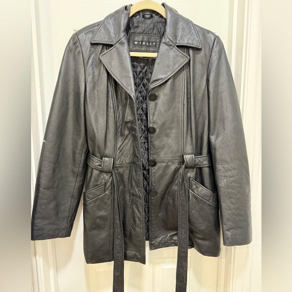 Vintage Women’s Winlit 80’s 90’s Black Leather Belted Jacket